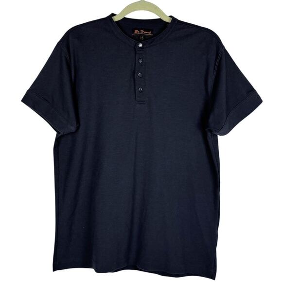 Ben Sherman Black Waffle Cotton Blend Short Sleeve Button Up Top Sz 3 Medium - Picture 1 of 9